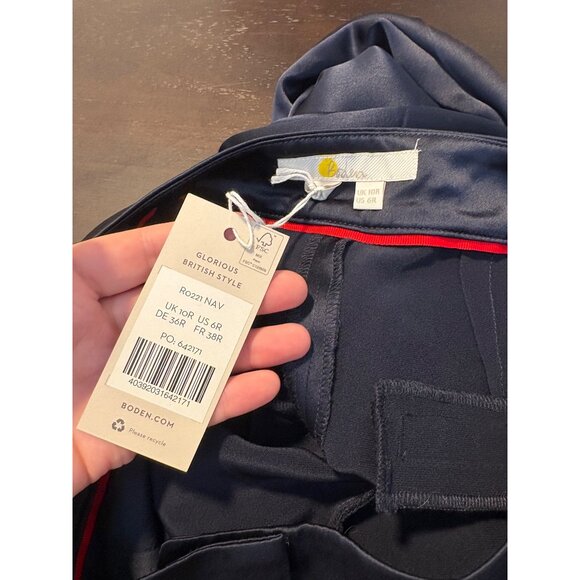 NEW Boden Wide-Leg Satin High-Rise Navy Blue Pockets Trousers Pants Women's 10 - Picture 13 of 15